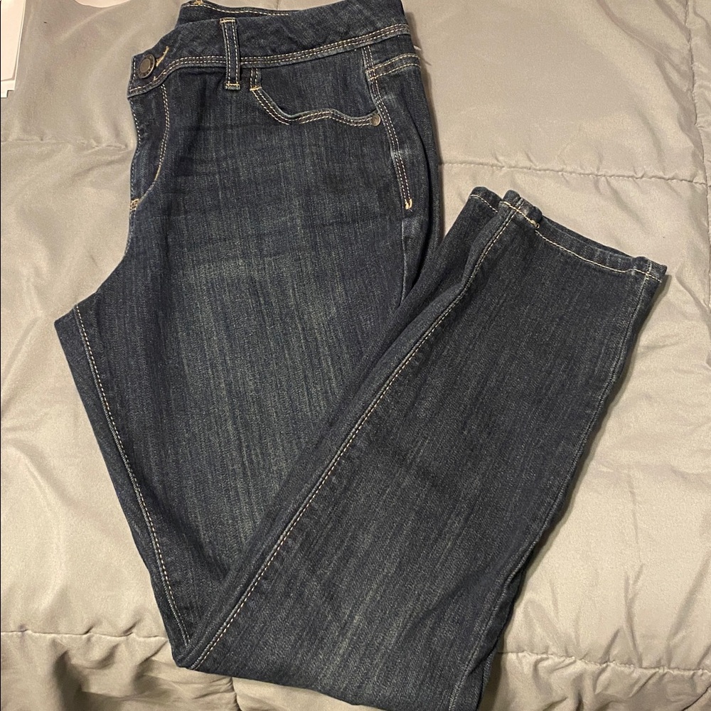 Simply Vera Vera Wang Women’s Midrise Skinny Jeans - Dark Blue w/ Gold Stitching
